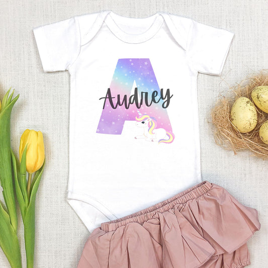 Personalized "Alphabets" Unicorn Onesie Baby Romper
