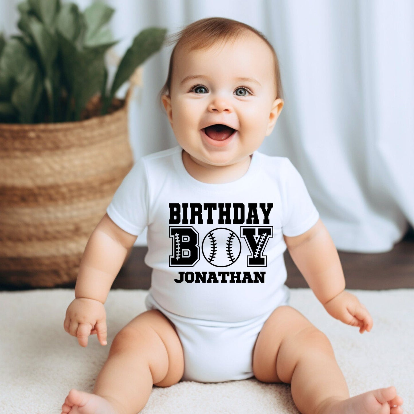 Personalized "Birthday Boy" Baseball Baby Romper / Baby Tees