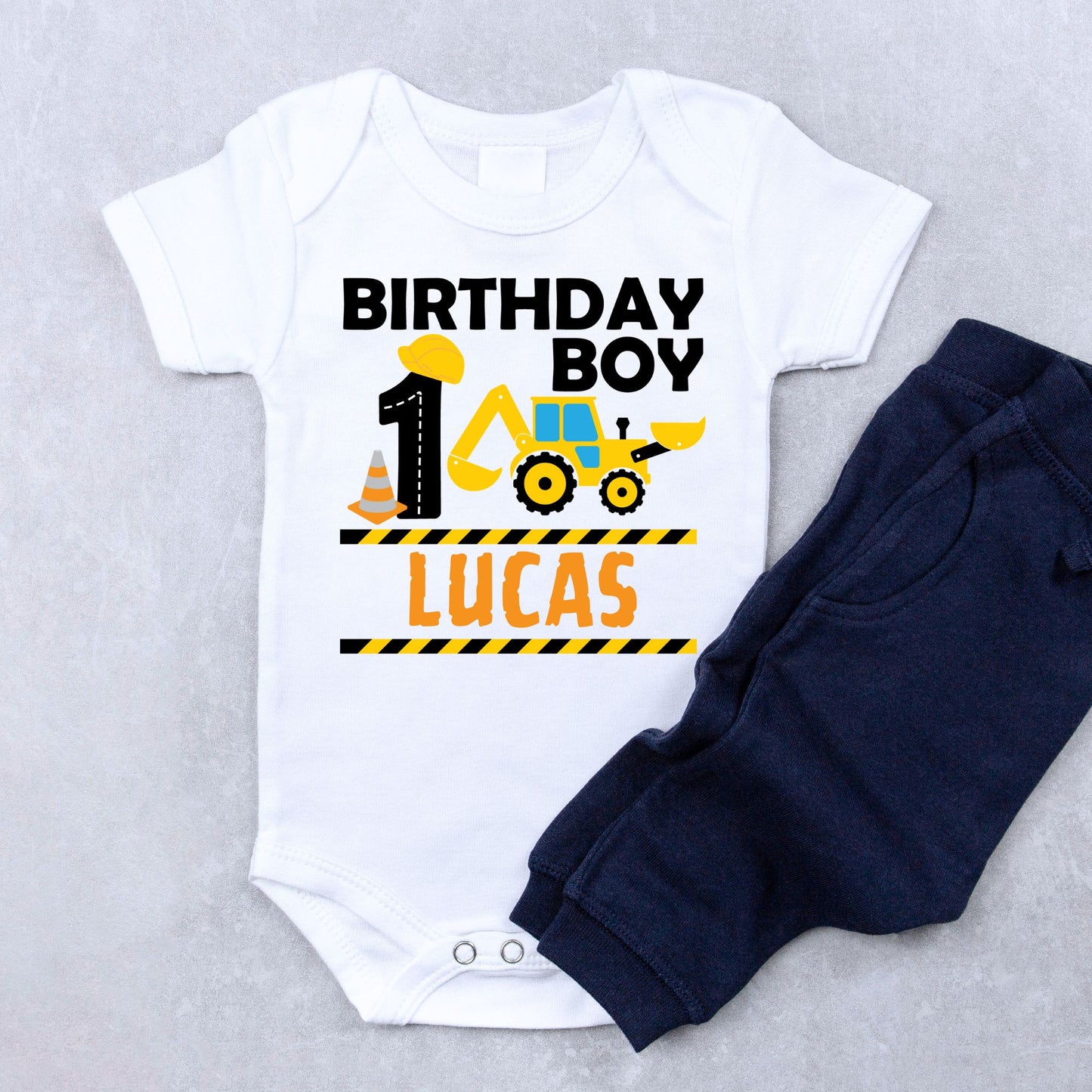 Personalized "Birthday Boy" Baby Romper / Baby Tees: Bulldoze into Fun!"