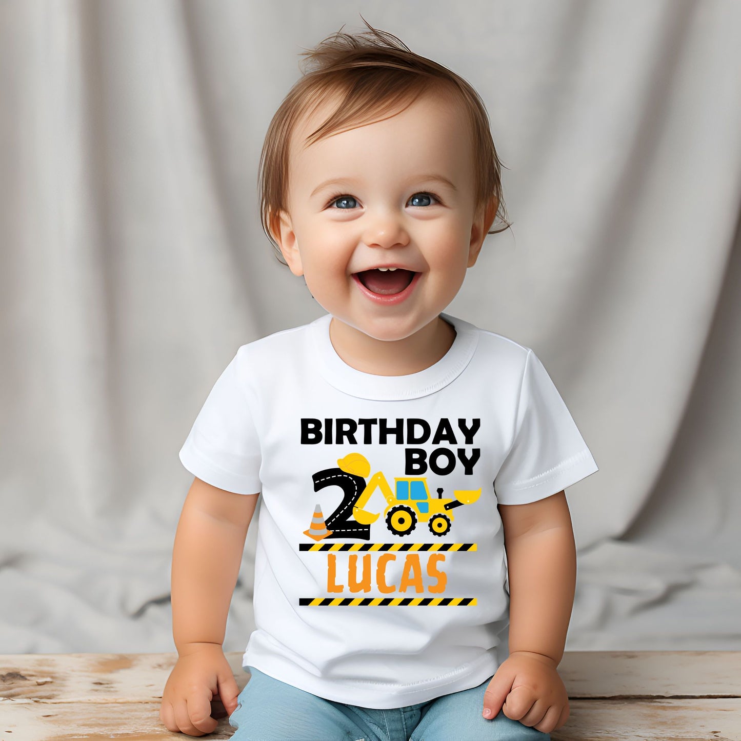 Personalized "Birthday Boy" Baby Romper / Baby Tees: Bulldoze into Fun!"