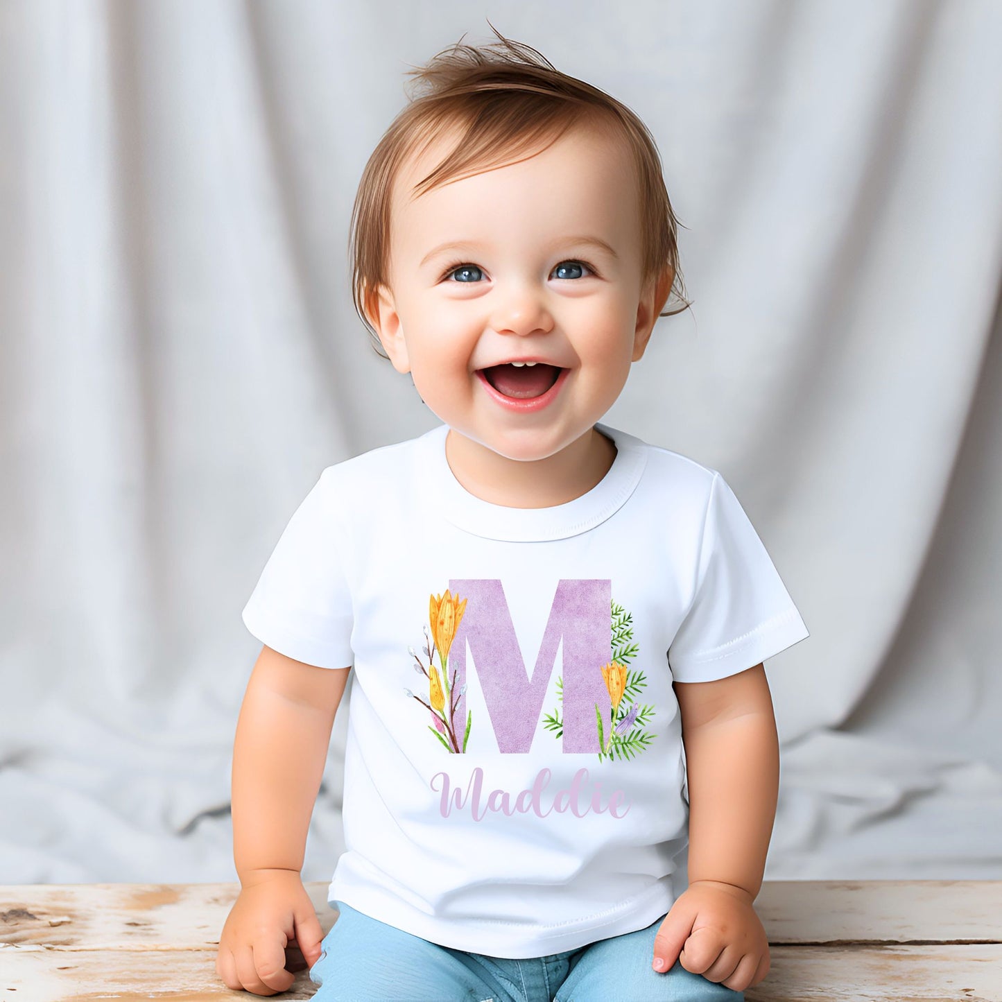 Personalized "Blooming Initial" Baby Romper / Baby Tees