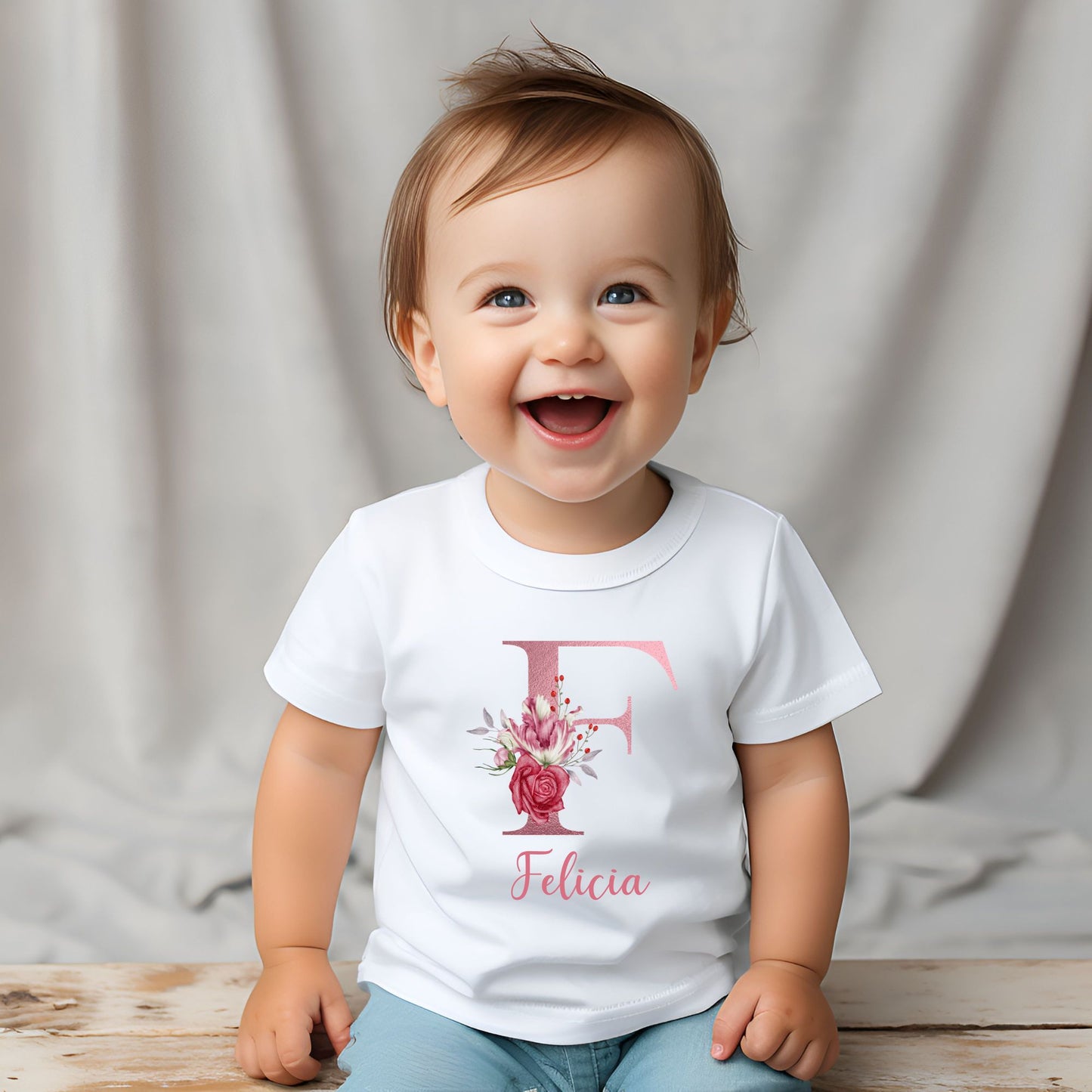 Personalized "Blossom Initial Name" Baby Romper / Baby Tees