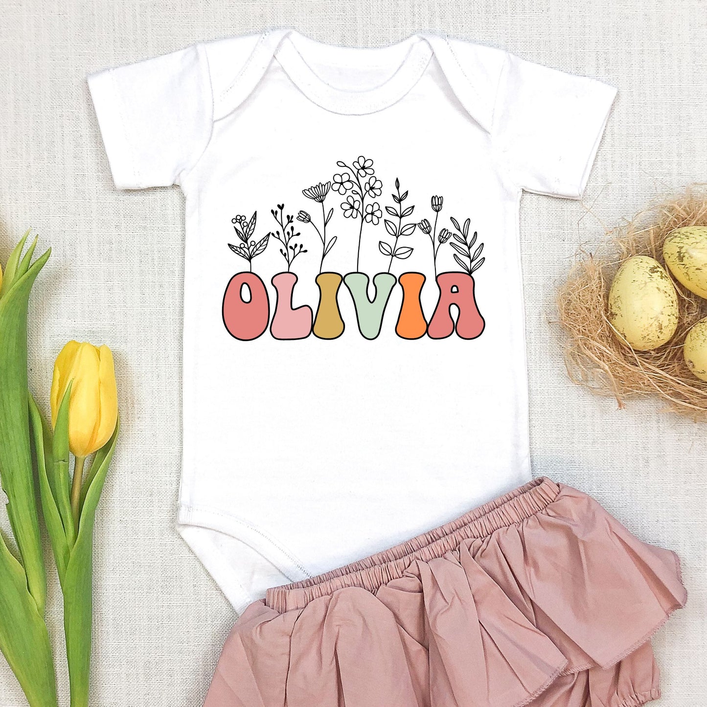 Personalized "Blossoming Beauty" Baby Romper