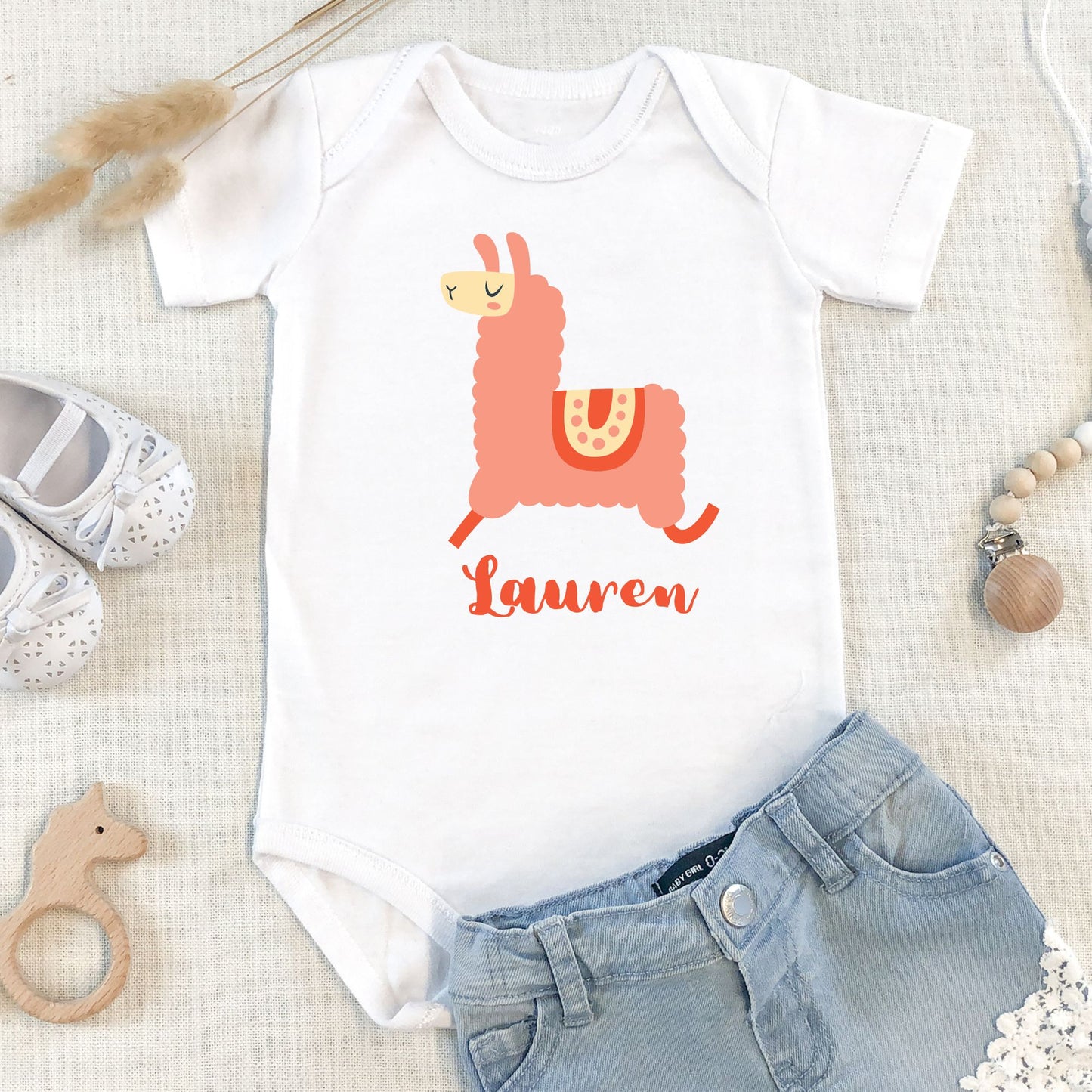 Personalized "Cheerful Llama" Baby Safari Animals Romper