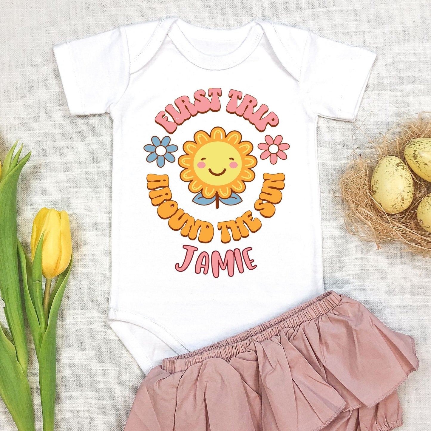 Personalized "First Trip Around The Sun" (A) - Baby Romper