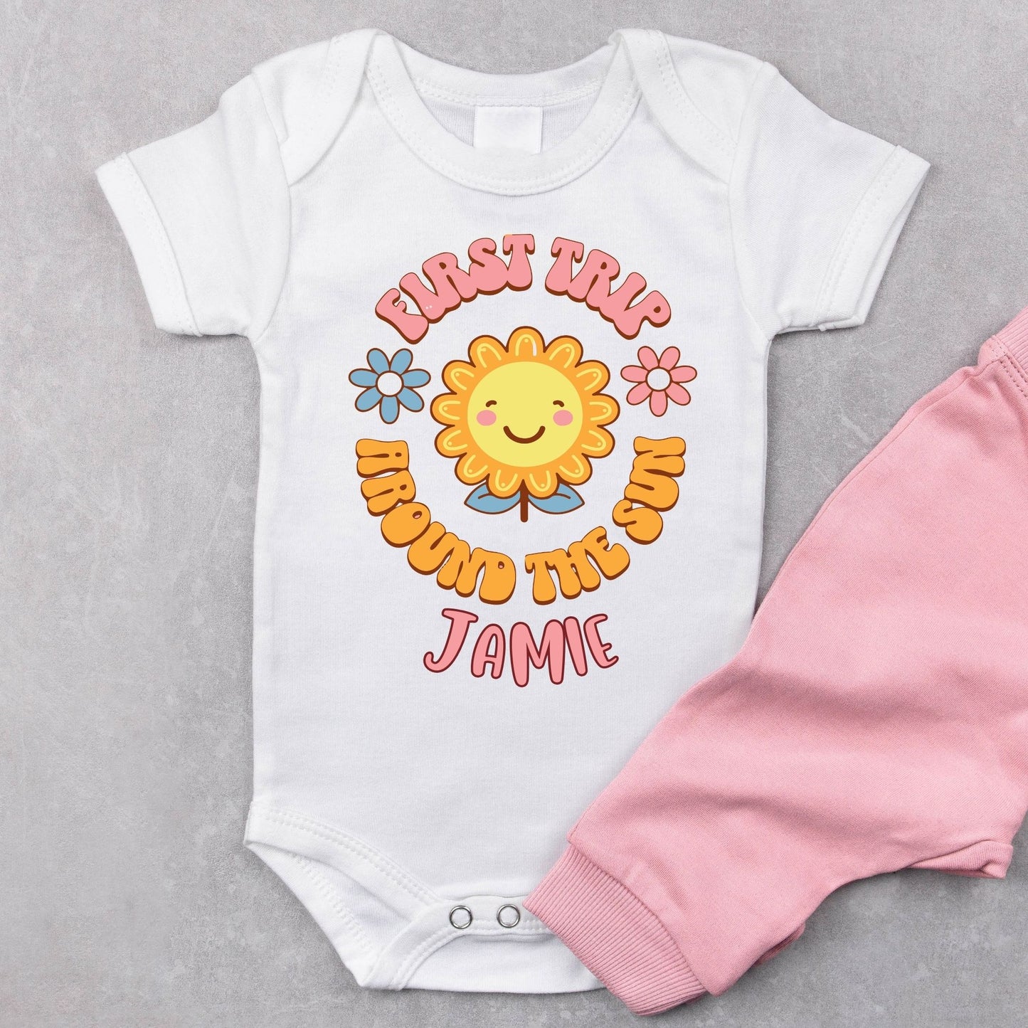Personalized "First Trip Around The Sun" (A) - Baby Romper