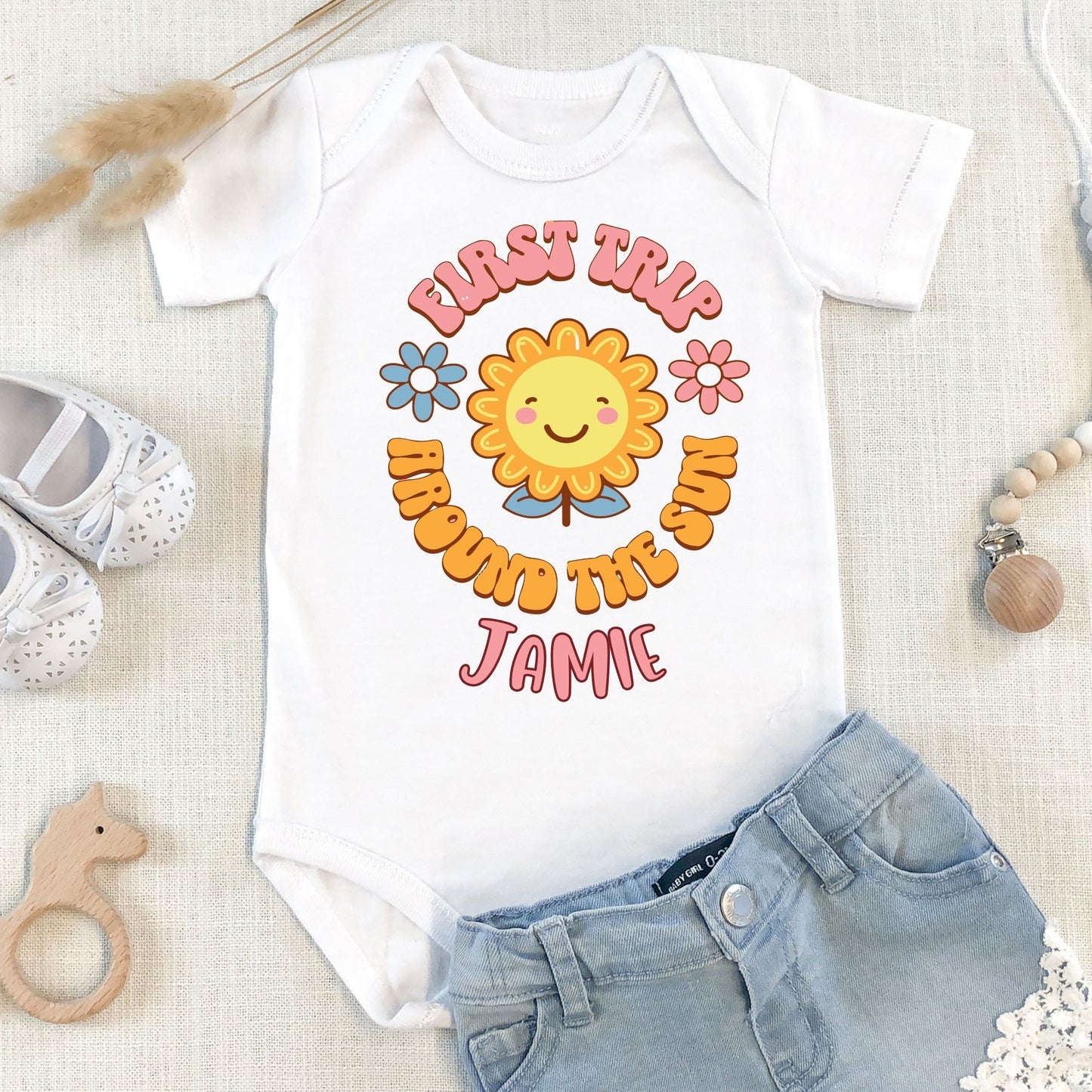 Personalized "First Trip Around The Sun" (A) - Baby Romper