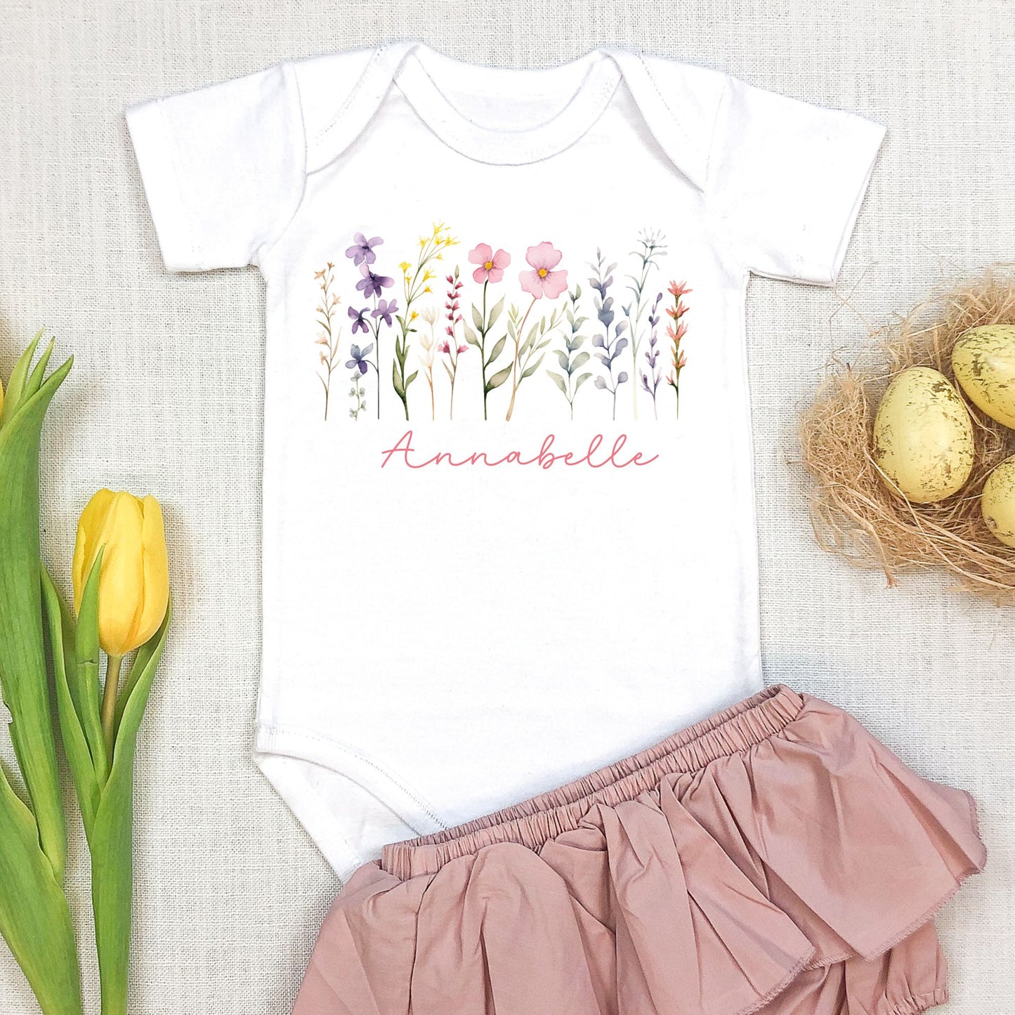 Personalized "Floral Bloom" Baby Romper / Baby Tees