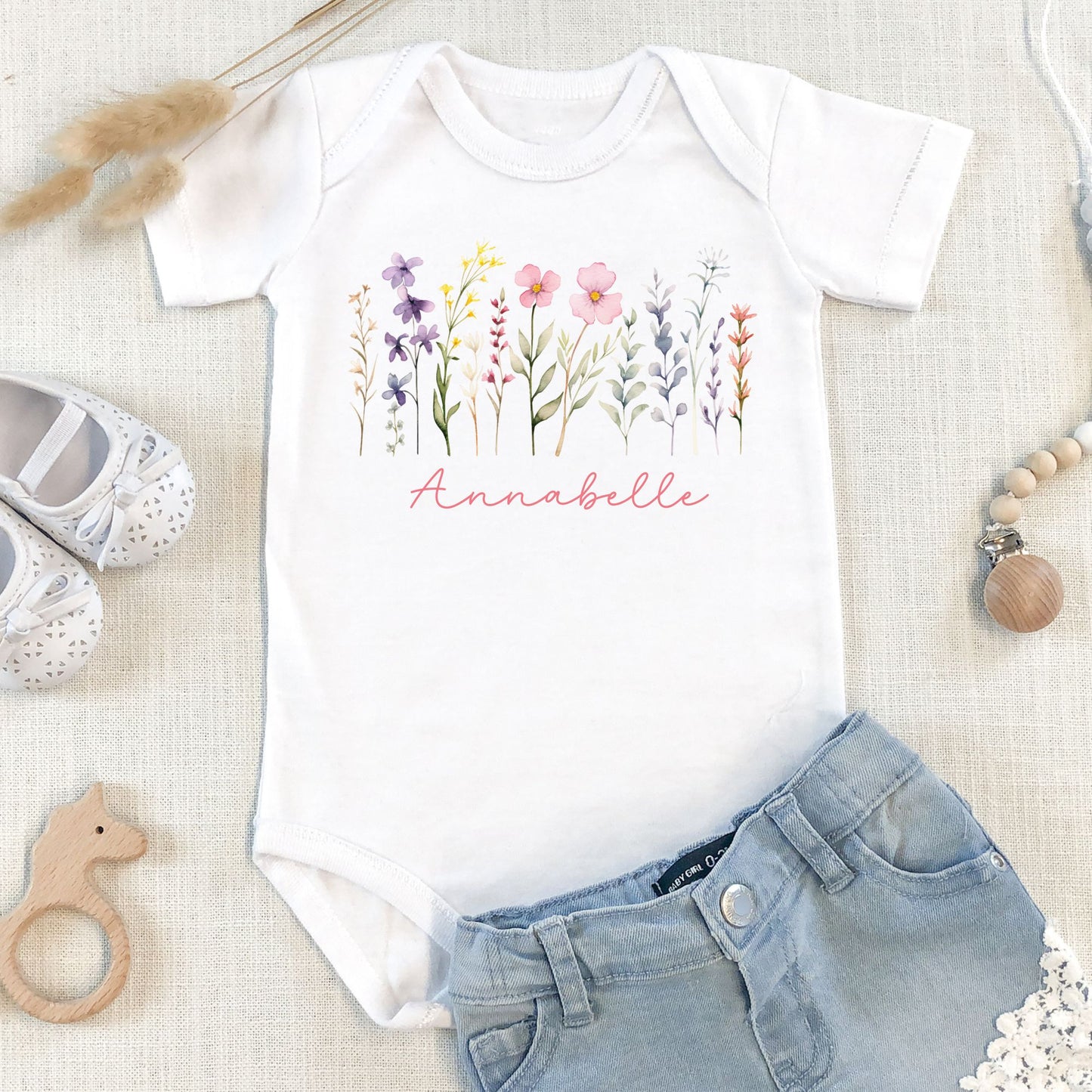 Personalized "Floral Bloom" Baby Romper / Baby Tees