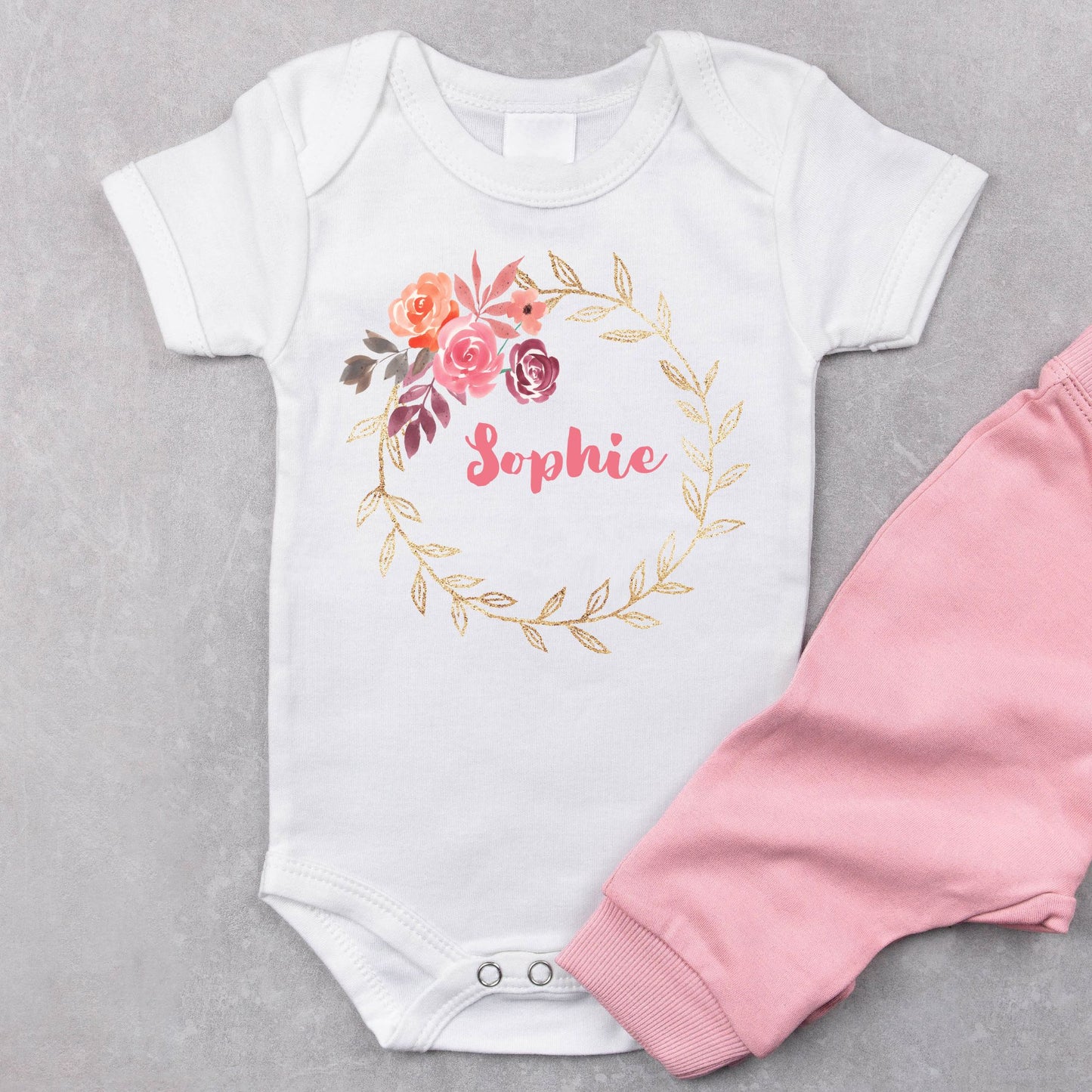 Personalized "Floral Delight" Baby Romper / Baby Tees