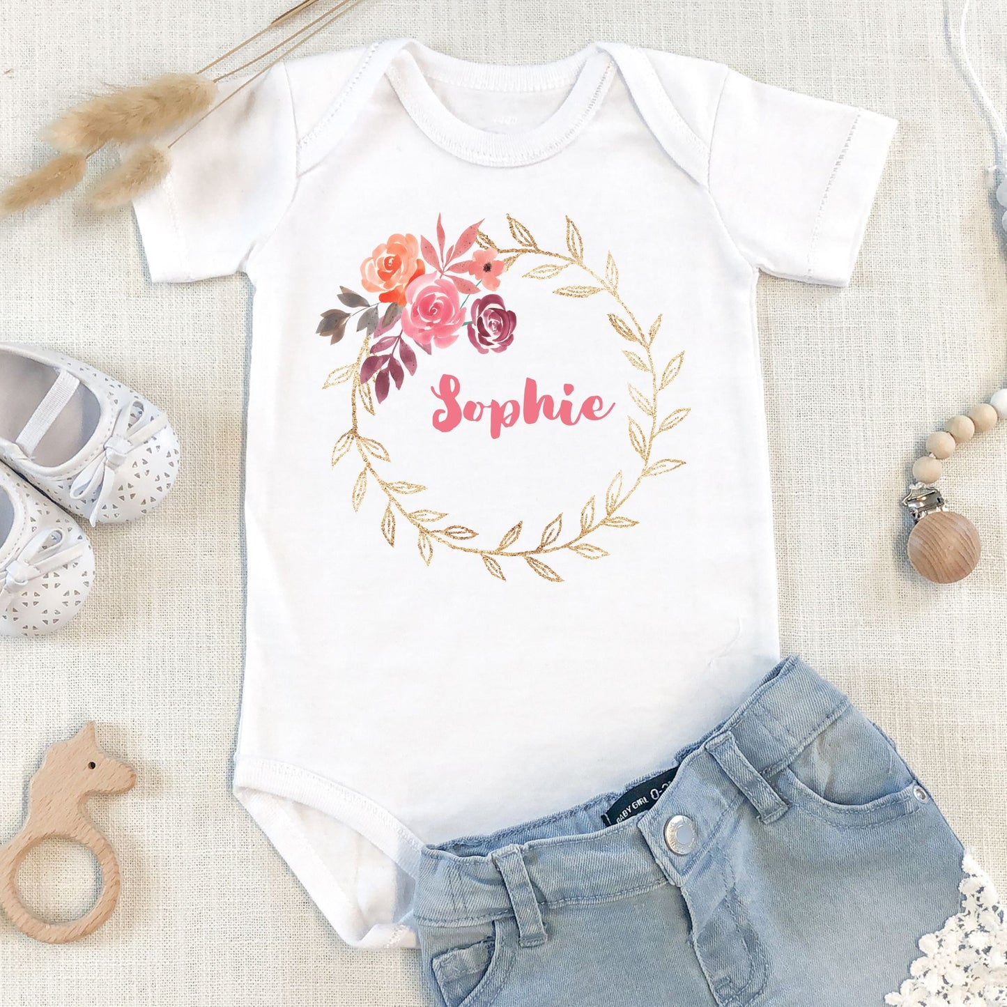 Personalized "Floral Delight" Baby Romper / Baby Tees