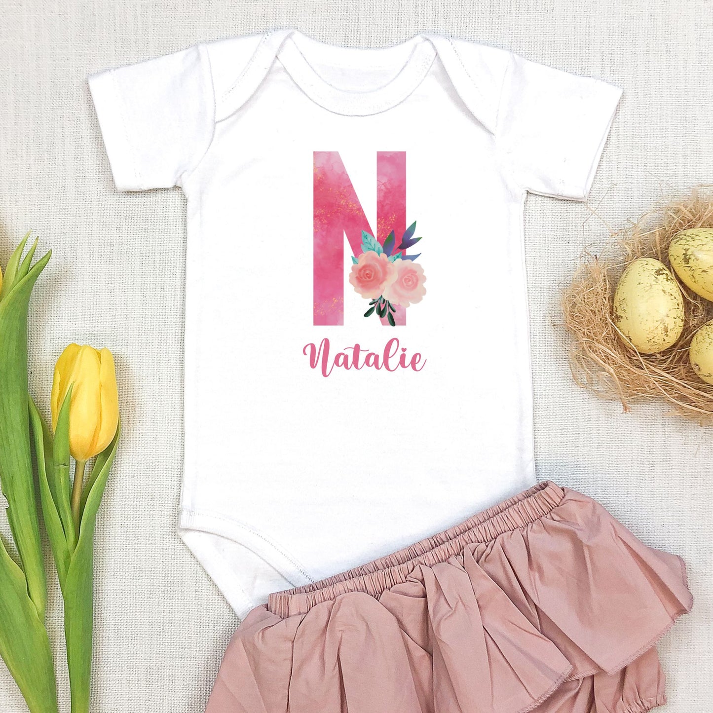 Personalized "Floral Fantasy" Baby Romper / Baby Tees