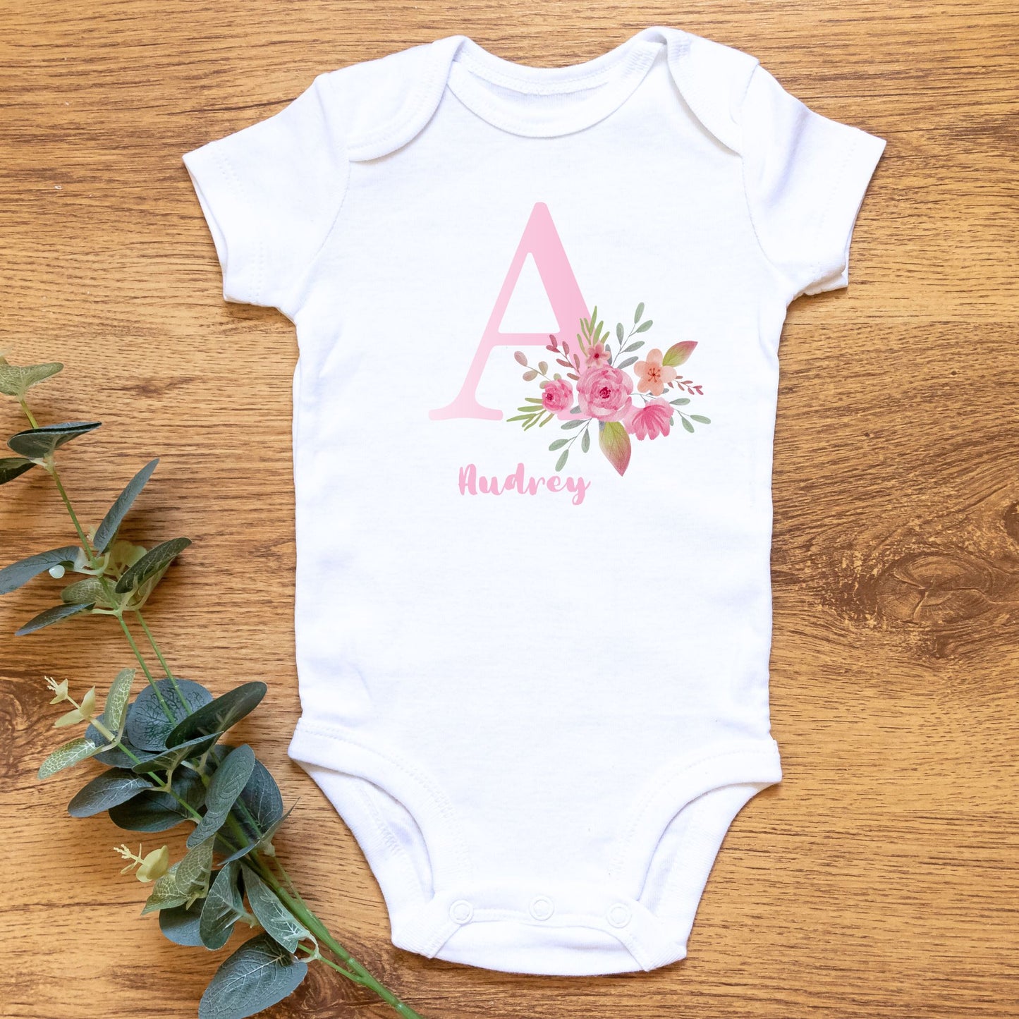 Personalized "Floral Initial Name" Baby Romper / Baby Tees