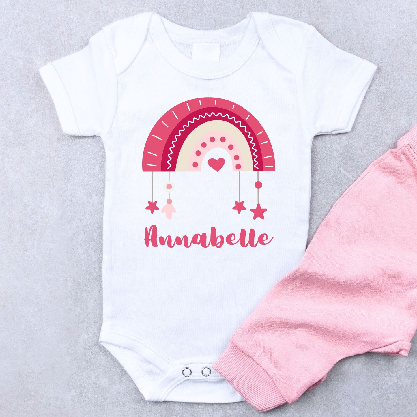 Personalized "Pink Rainbow" Baby Romper