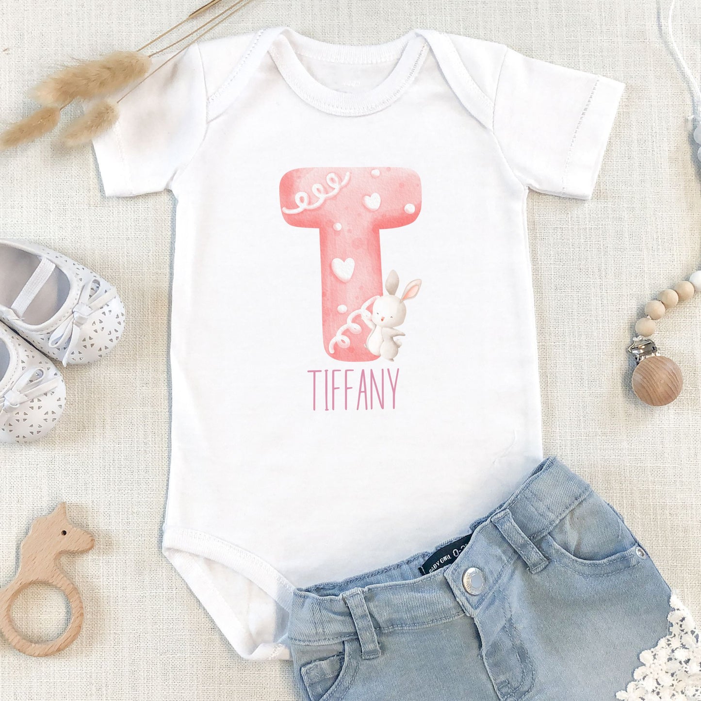 Personalized "Playful Alphabet" Rabbit & Bunny Baby Romper