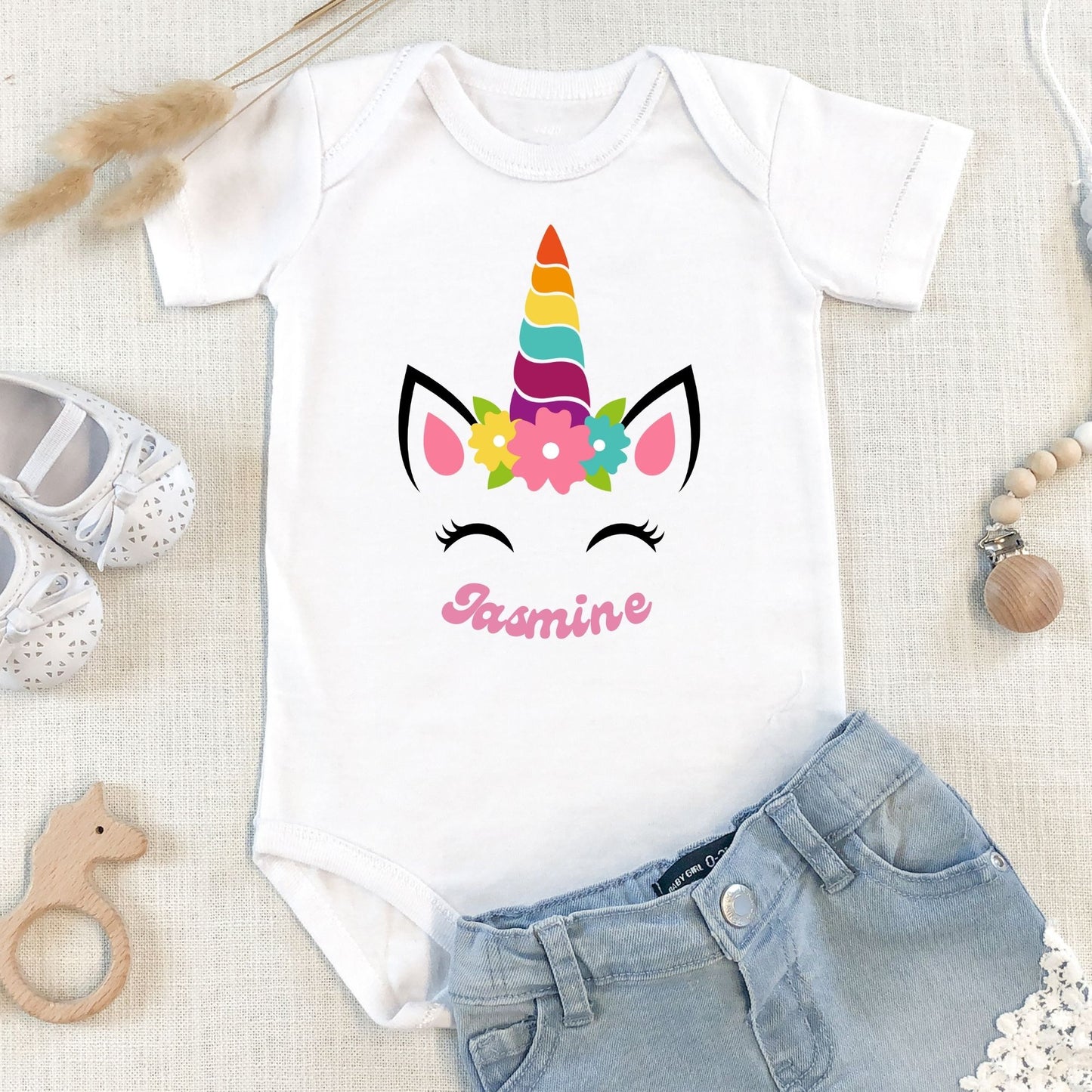 Personalized "Whimsical" Unicorn Baby Romper