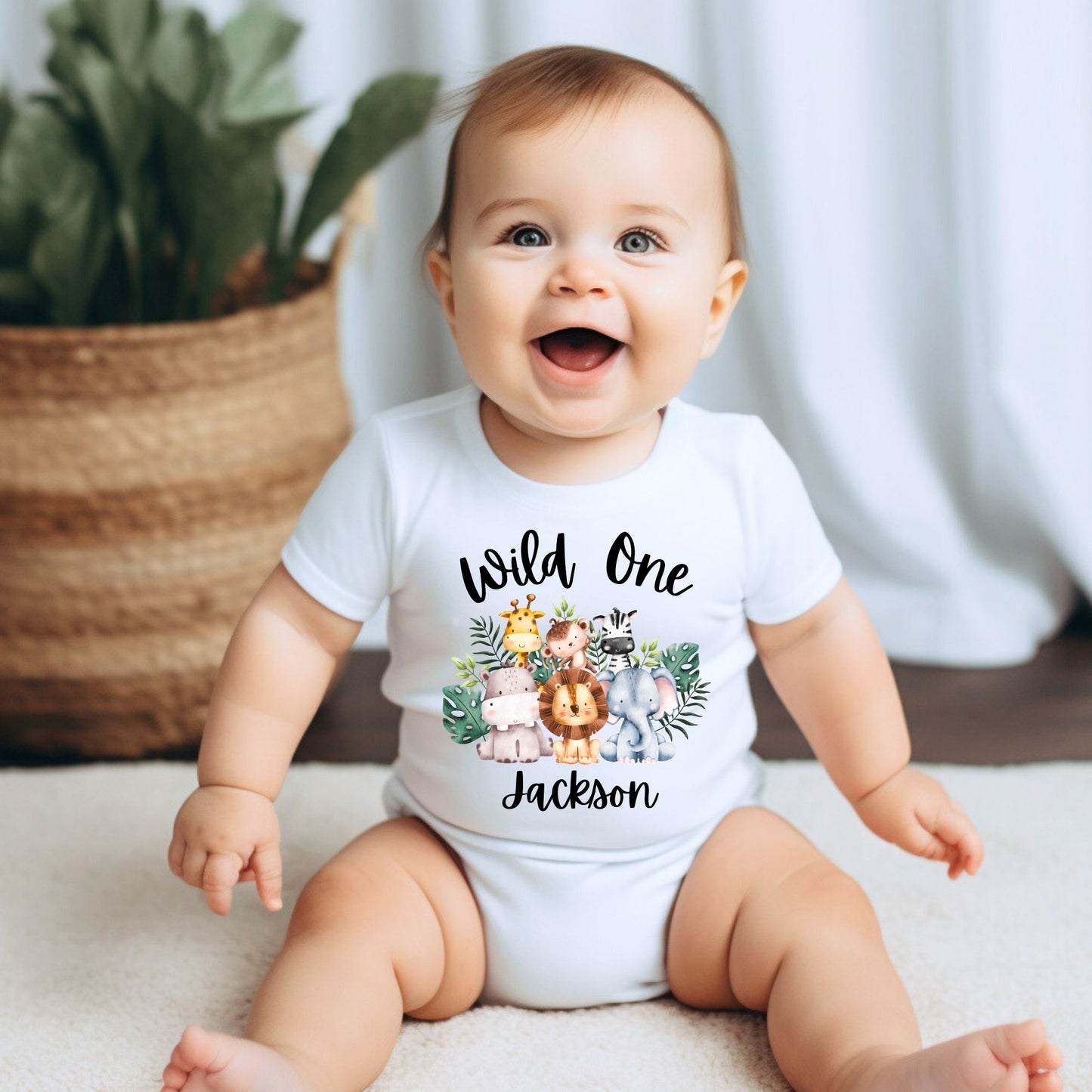 Personalized "Wild One - Safari" Birthday Baby Romper / Baby Tees