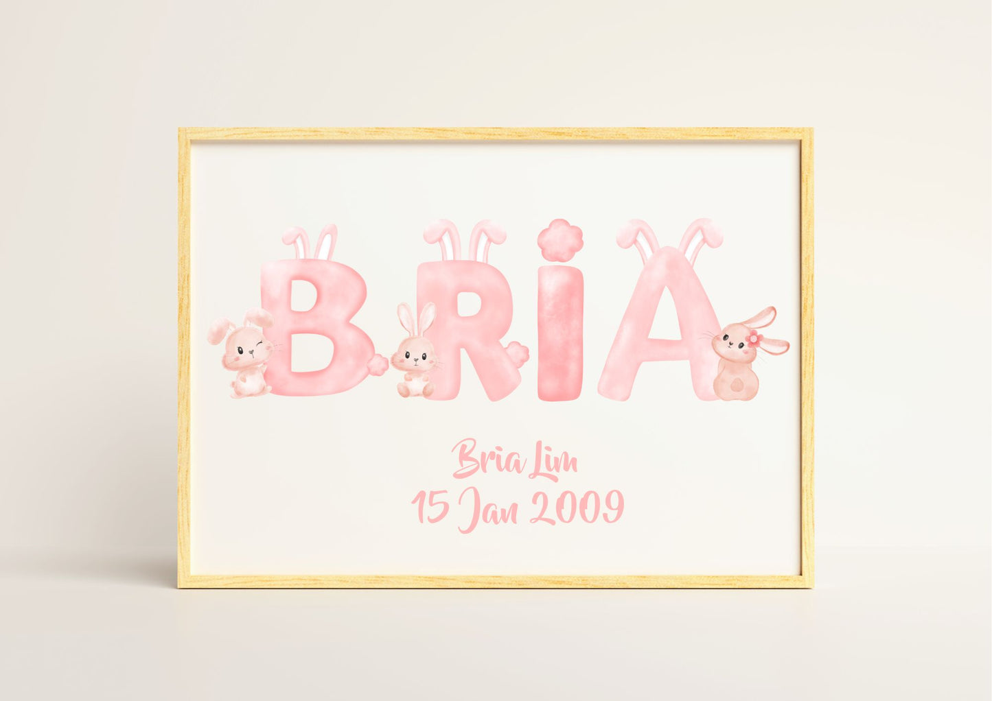 Pesonalized Name Newborn Room Decor Poster - Baby Bunnies