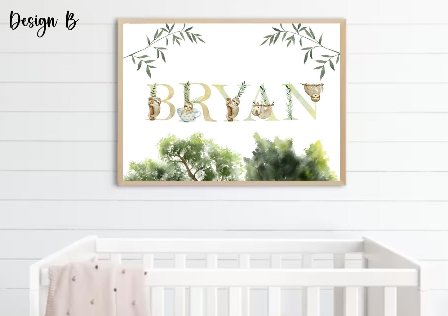 Sleepy Sloth Custom Name Nursery Poster