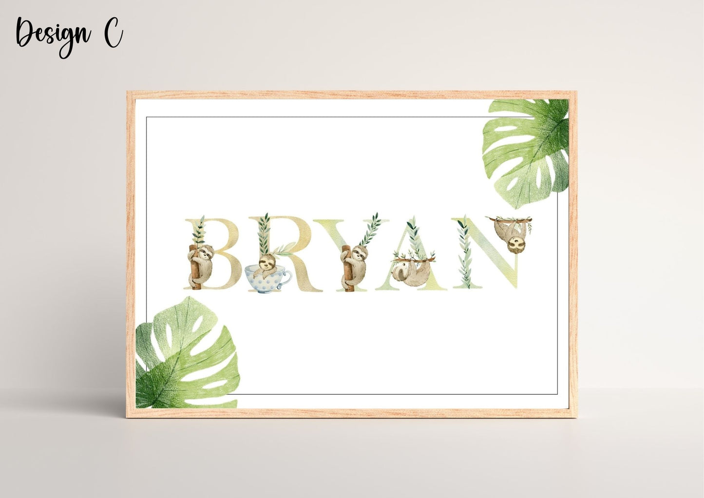 Sleepy Sloth Custom Name Nursery Poster