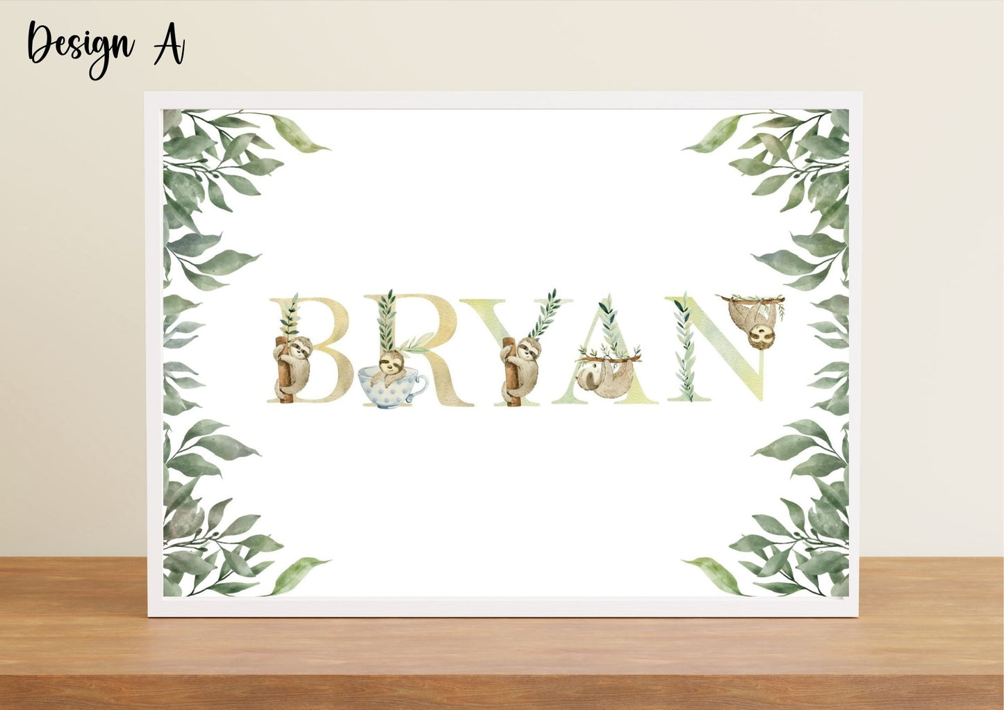 Sleepy Sloth Custom Name Nursery Poster