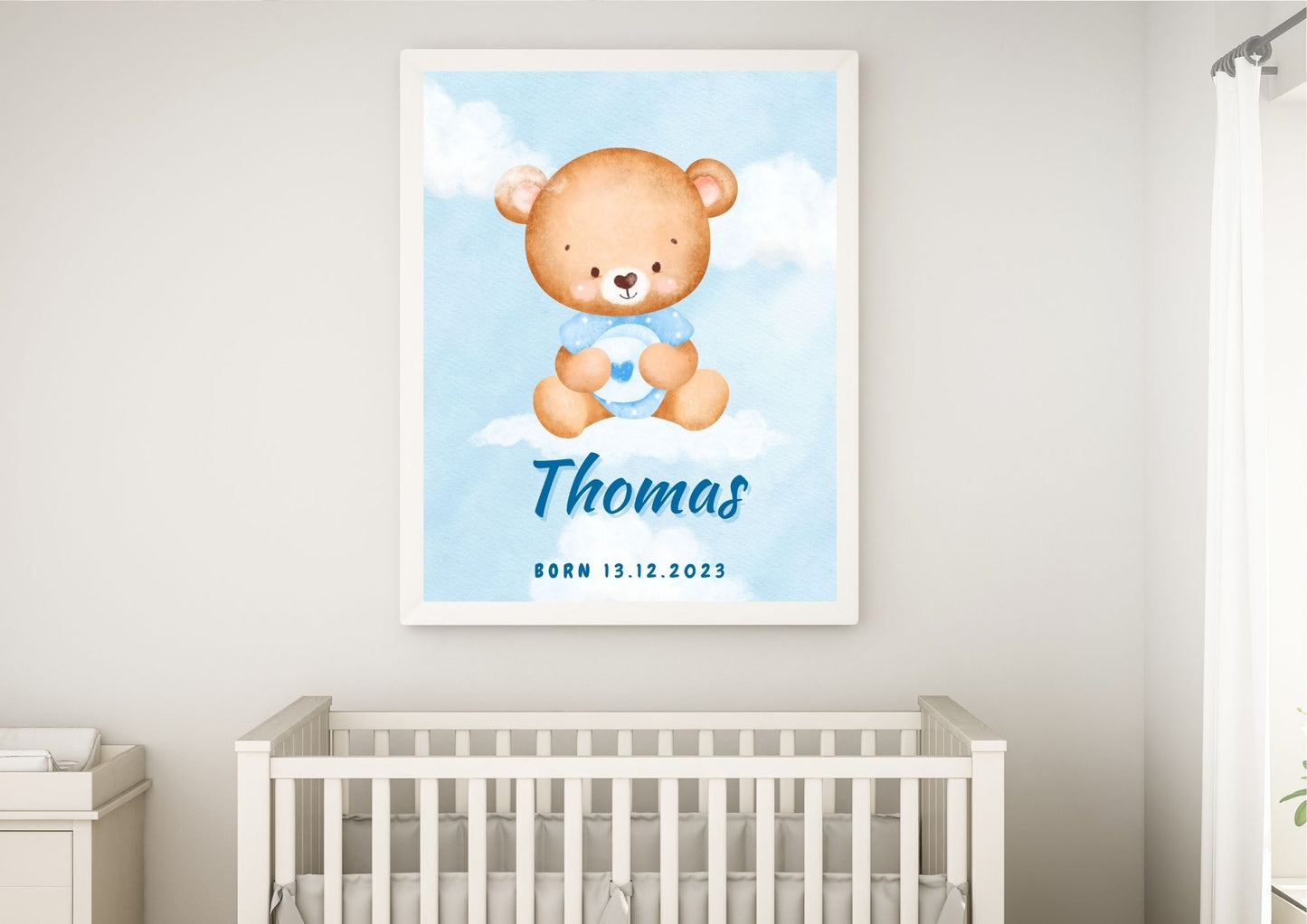 Teddy's Sky Adventure Personalized Baby Nursery Poster