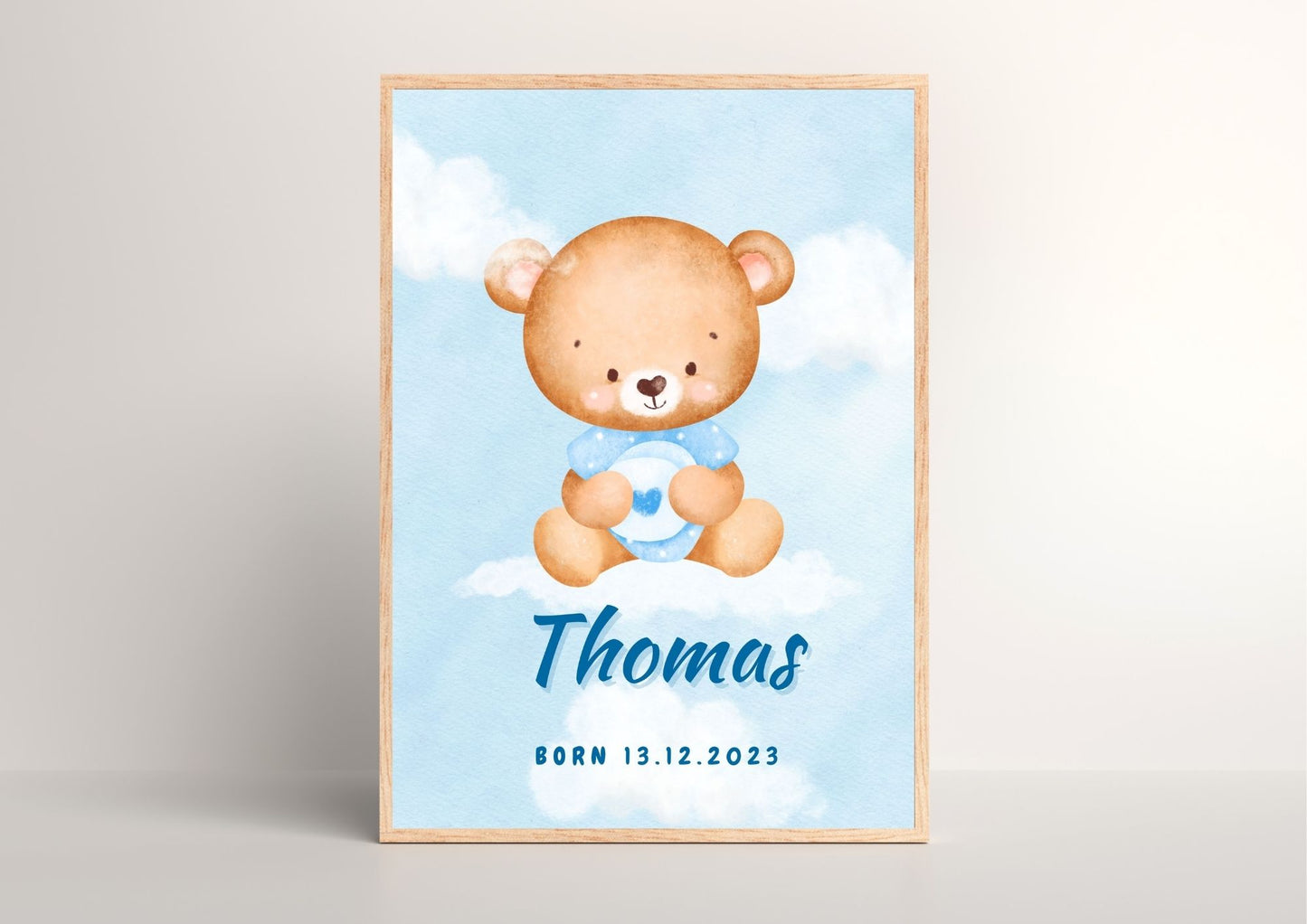 Teddy's Sky Adventure Personalized Baby Nursery Poster