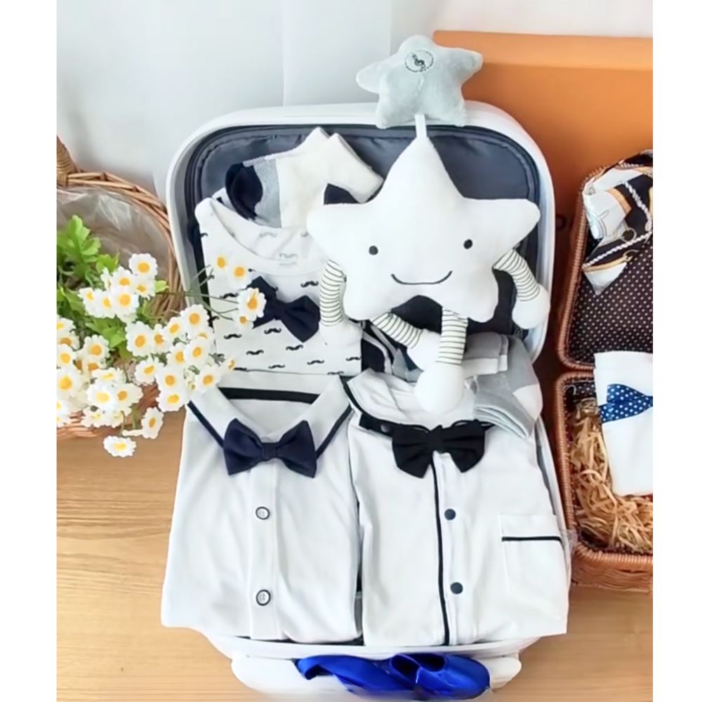 White Handsome Boy Baby Gift Luggage Set 3-6 Months