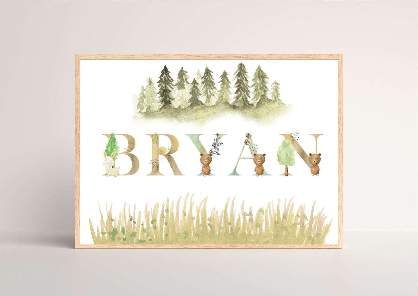 Woodland Animals Custom Name Nursery Poster