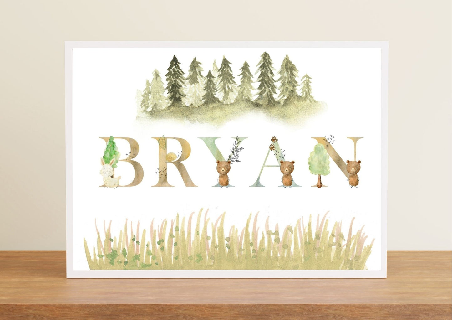 Woodland Animals Custom Name Nursery Poster