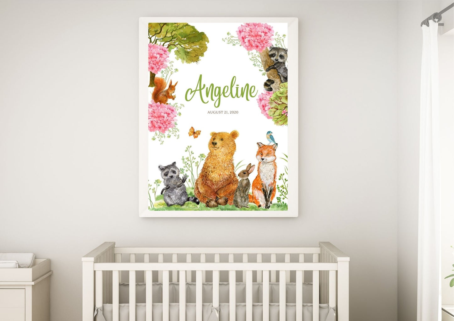 Woodland Friends Customised Baby Name Nursery Poster