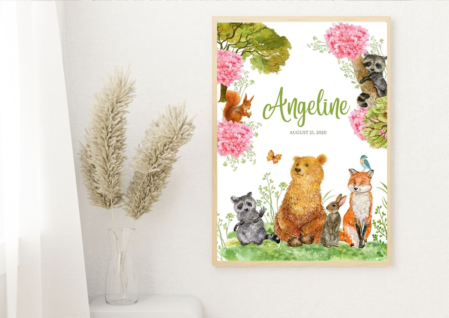 Woodland Friends Customised Baby Name Nursery Poster