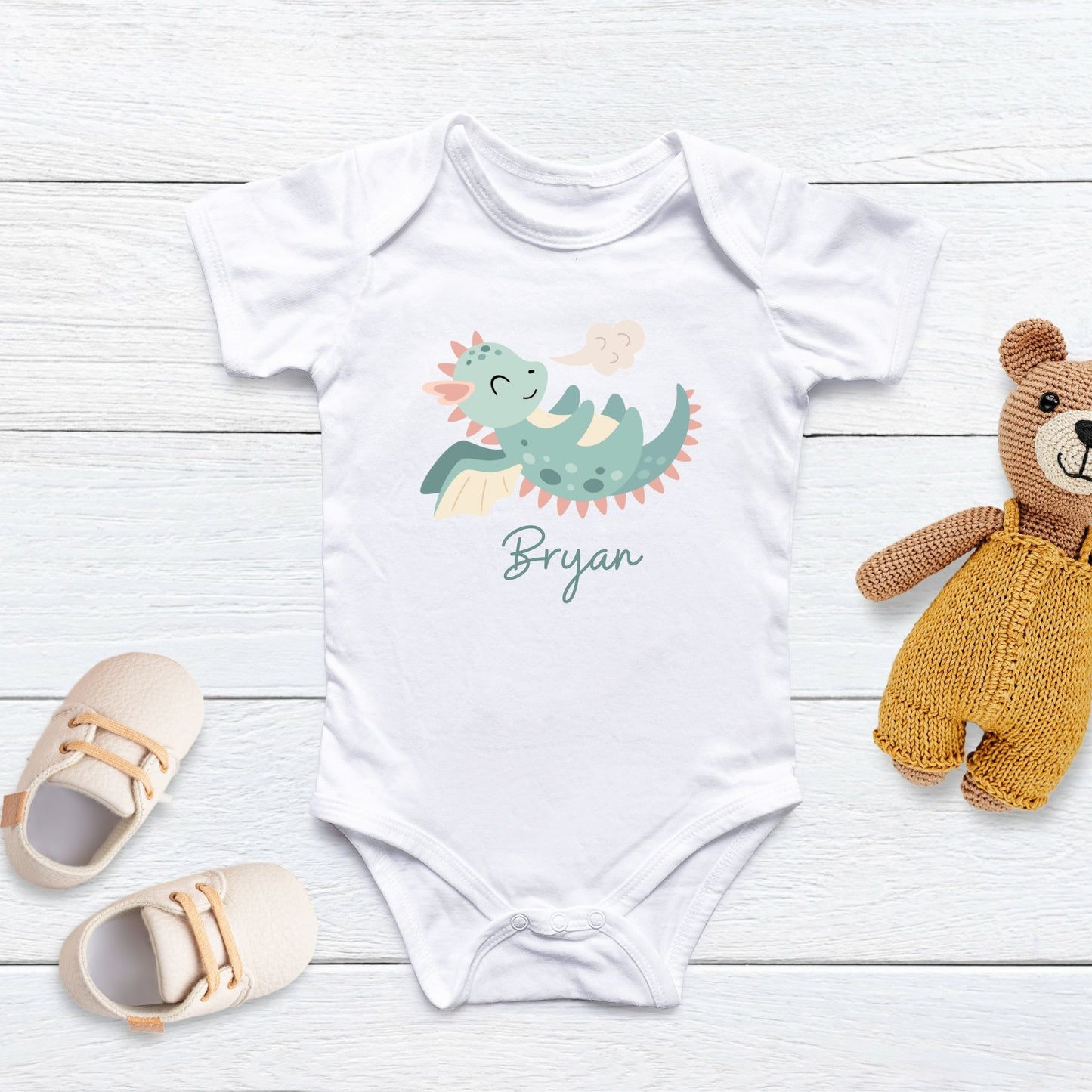 Customised Name Baby Boy Dragon Onesie