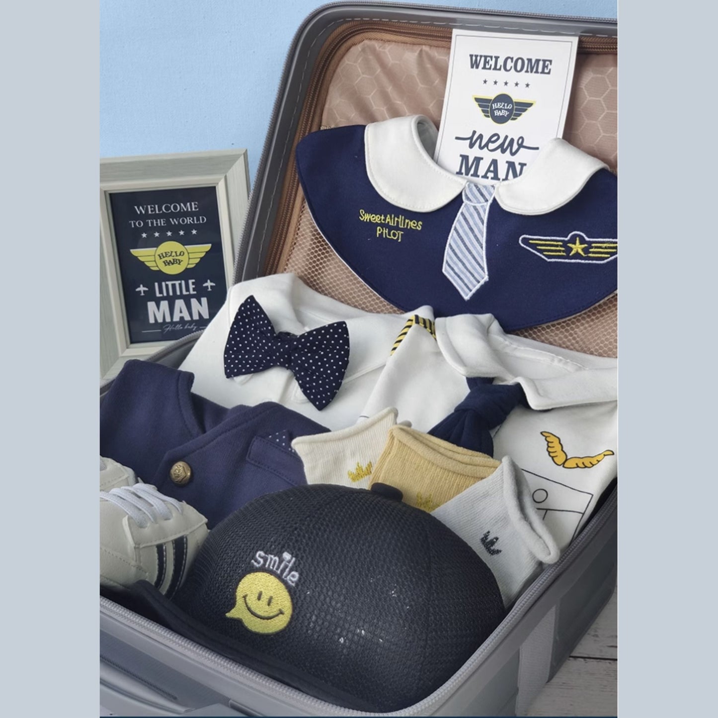 12 pc Handsome Pilot Boy Baby Gift Luggage Set 3-6 Months