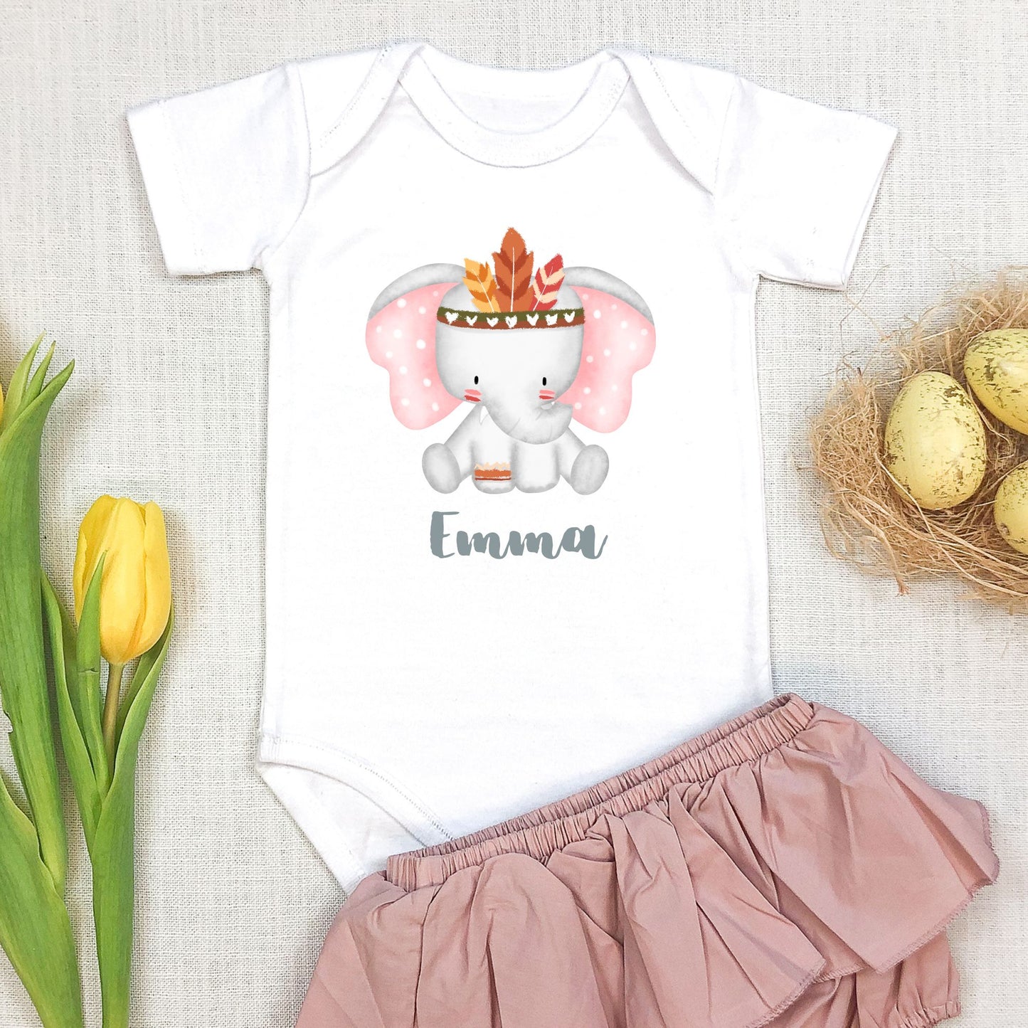 Personalized Name "Safari Elephant" Baby Romper