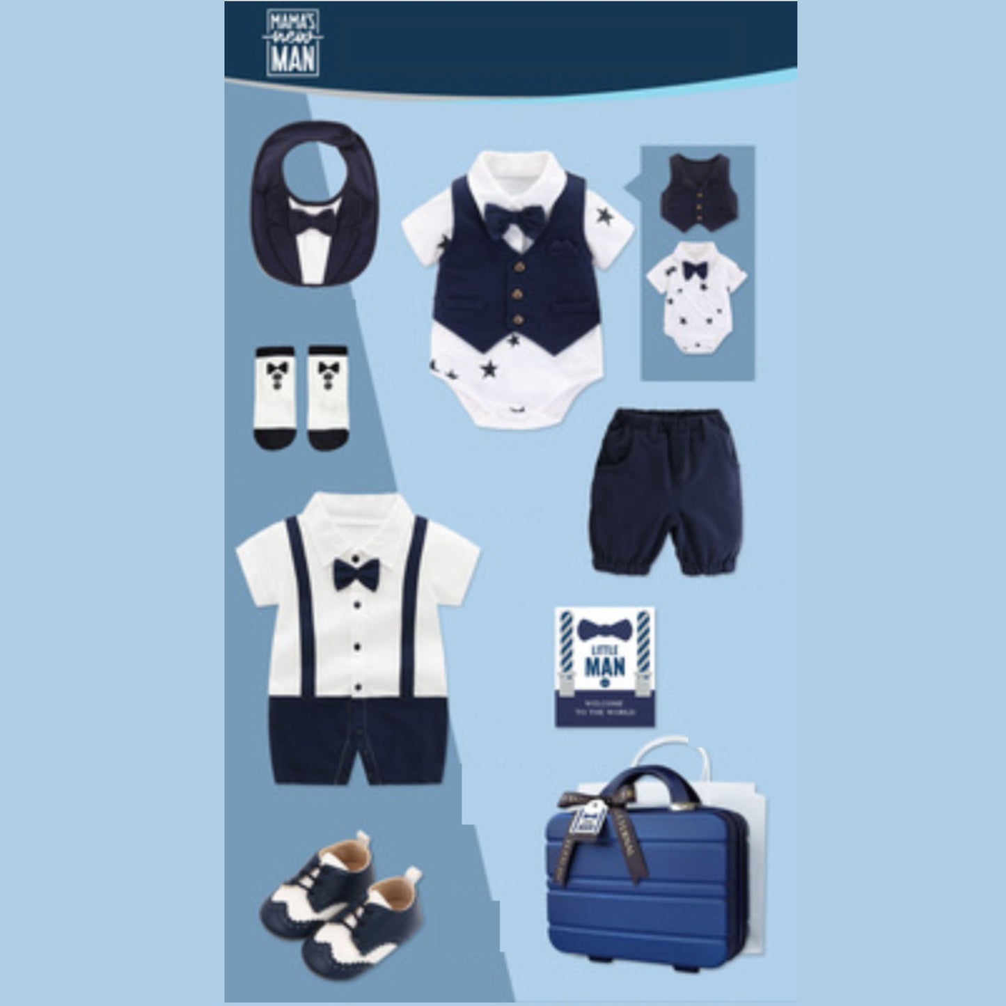9 pc Little Man Boy Baby Gift Luggage Set 3-6 months