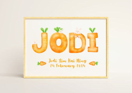 Whimsical Carrot-Themed - Personalized Baby Name Poster