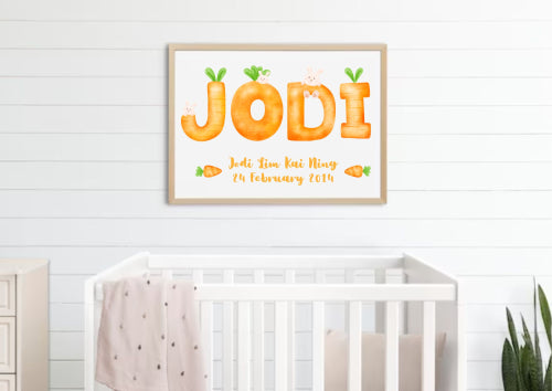 Whimsical Carrot-Themed - Personalized Baby Name Poster