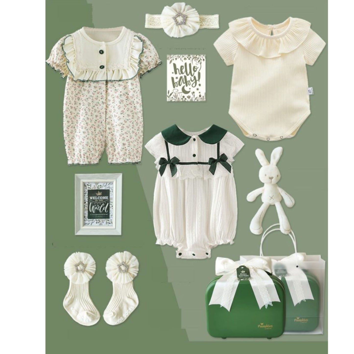 Gorgeous Green Baby Girl Gift Set Luggage 0-3 Months