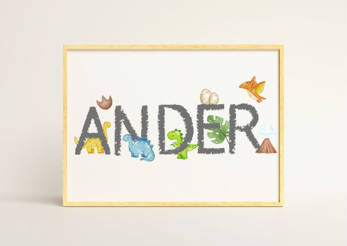 Dino Custom Name Baby Poster - Nursery Wall Decor