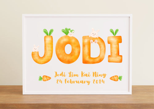 Whimsical Carrot-Themed - Personalized Baby Name Poster