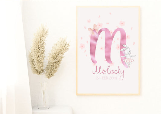Ballerina Bunny Personalized Baby Nursery Poster