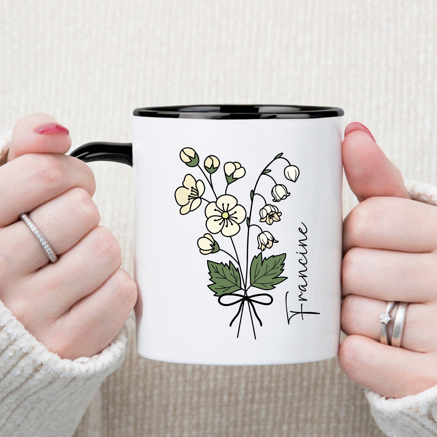 Personalized Birth Flower Name Mug - Mom Gift