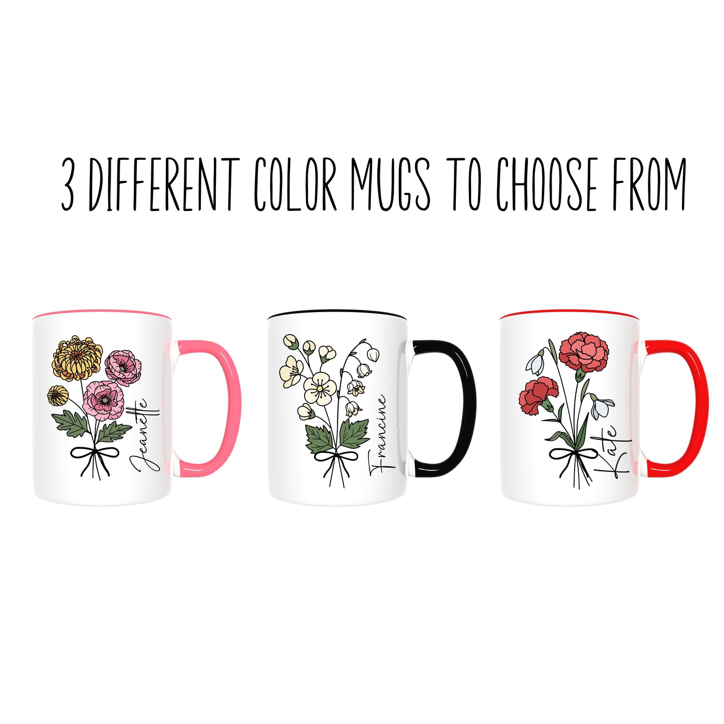 Personalized Birth Flower Name Mug - Mom Gift