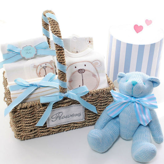 Handsome Blue Bear Baby Boy Gift Basket 3-6 Months