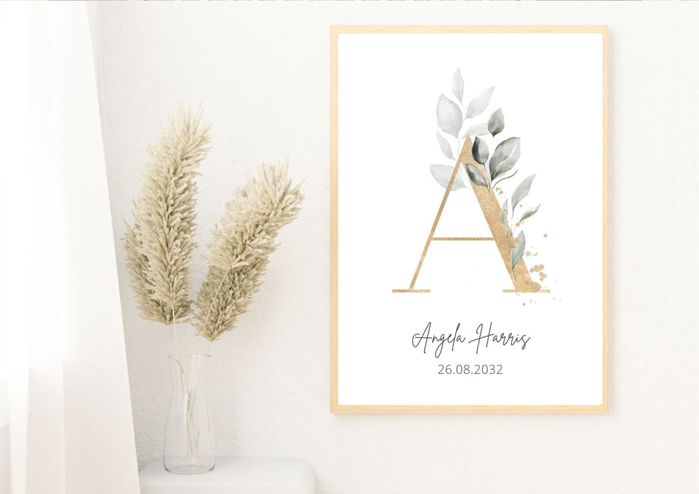 Botanical Monogram Nursery Wall Poster – Little Baby Gift