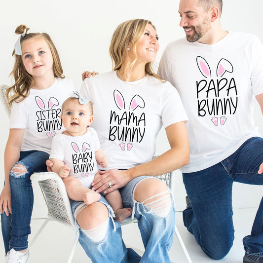 Bunny Family Matching Shirts & Baby Romper Set