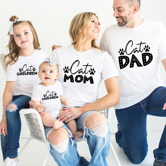 Cat Lover Family Matching T-Shirts & Baby Romper Set