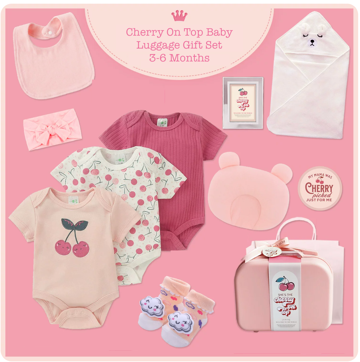 10 Pc Cherry on Top Baby Gift Luggage Set - Best Baby Gift Singapore (3-6 Months)