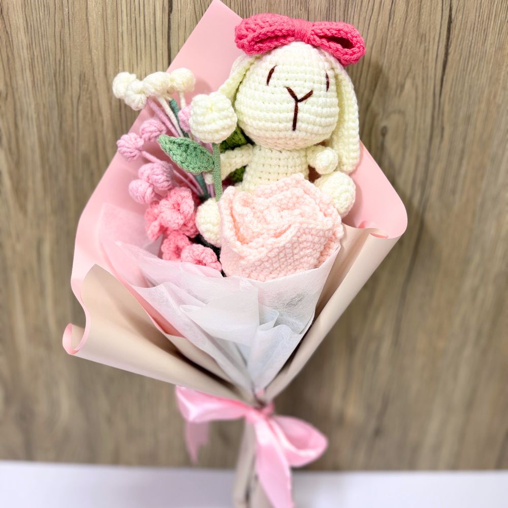 Crochet Flower Symphony Bouquet with Bunny